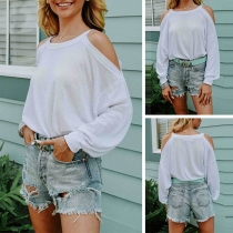 Fashion Off-Shoulder Long Sleeve Solid Color Top