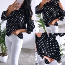 Sexy Off-Shoulder Long Sleeve Dots Printed Top