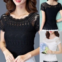 Sexy Boat Neck Short Sleeve Lace Top