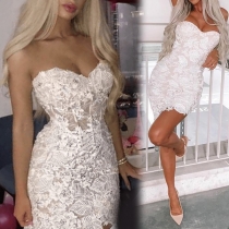 Sexy Strapless High Waist Slim Fit Lace Dress