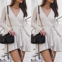 Sexy Deep V-Neck Long Sleeve Irregular Hem Dress