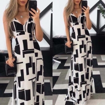 Sexy Backless V-neck Printed Sling Maxi Dress