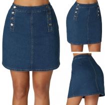 Fashion High Waist Double-breasted Denim Skirt 
