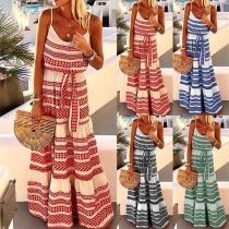 Bohemian Style High Waist Printed Sling Maxi Dress