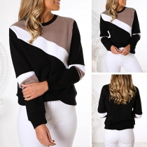 Fashion Contrast Color Long Sleeve Round Neck Sweatshirt 