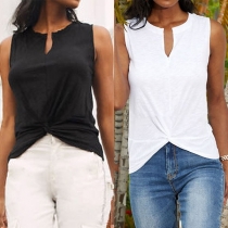 Chic Style Sleeveless V-neck Twisted Hem T-shirt 