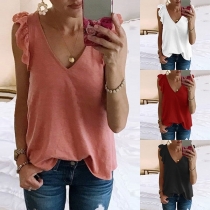 Fashion Solid Color Sleeveless V-neck Top 