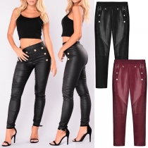 Fashion High Waist Slim Fit PU Leather Pants