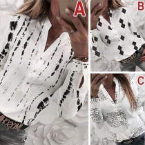 Fashion Long Sleeve Stand Collar Printed Top