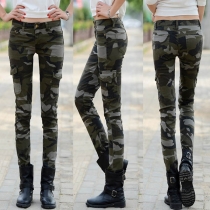 Fashin Side-pocket Slim Fit Camouflage Printed Pants