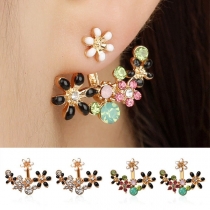 Fashion Colored Rhinestone Inlaid Flower Shaped Stud Earrings