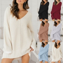 Fashion Solid Color Long Sleeve Loose Sweater 