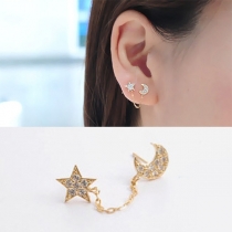 Fashion Rhinestone Inlaid Star Crescent Shaped Stud Earrings 