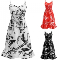 Sexy Backless V-neck Printed Sling Dress