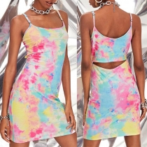 Sexy Backless Tie-dye Printed Sling Dress