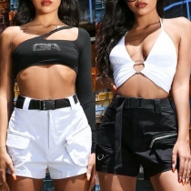 Fashion Solid Color High Waist Shorts with Waistband