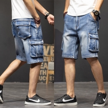 Fashion Side-pocket Man's Knee-length Denim Shorts