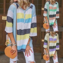 Fashion Half Sleeve Round Neck Striped T-shirt