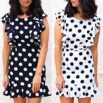 Sexy Backless Dots Printed Ruffle Dress