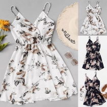 Sexy Backless V-neck Elastic Waist Printed Sling Romper