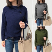 Fashion Solid Color Long Sleeve Mock Neck Sweatshirt 