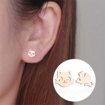 Cute Style Cat Mouse Shaped Asymmetric Stud Earrings