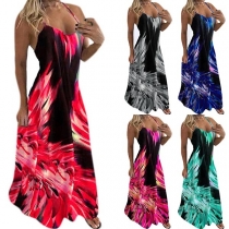 Sexy Backless V-neck Printed Sling Maxi Dress