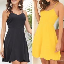 Sexy Backless V-neck Solid Color Sling Dress