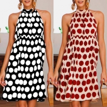 Sexy Backless Dots Printed Halter Dress