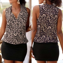 Sexy V-neck Sleeveless Leopard Printed Spliced Dress