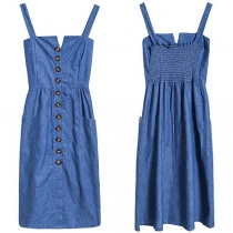 Sexy Backless Single-breasted Slim Fit Sling Denim Dress