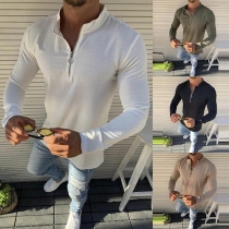 Fashion Solid Color Long Sleeve Stand Collar Man's T-shirt