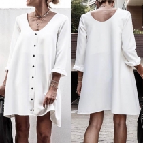 Fashion Solid Color Half Sleeve Single-breasted Loose Dress