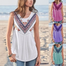 Fashion Sleeveless Round Neck Printed Top 