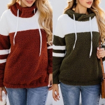 Fashion Contrast Color Long Sleeve Plush Hoodie 