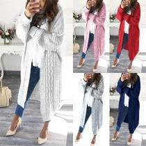 Fashion Solid Color Long Sleeve Loose Knit Cardigan 