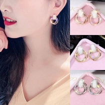 Fashion Rhinestone Inlaid Circle Shaped Stud Earrings 