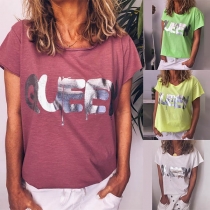 Fashion Letters Printed Short Sleeve Round Neck T-shirt 