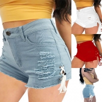 Fashion High Waist Ripped Side Lace-up Denim Shorts 