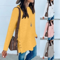 Fashion Solid Color Long Sleeve Round Neck T-shirt