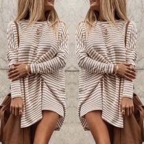 Fashion Long Sleeve Round Neck Loose Striped Dress