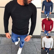 Fashion Solid Color Long Sleeve Round Neck Man's Knit Top 