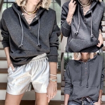 Fashion Solid Color Long Sleeve Loose Hoodie