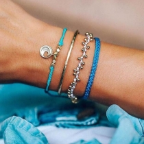 Retro Style Moon Pendant Braided Bracelet Set 4 pcs/Set