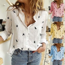 Fashion Animal Printed Long Sleeve POLO Collar Shirt 