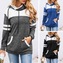 Fashion Contrast Color Long Sleeve Hooded Sweatshirt 