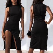Sexy Slit Hem Sleeveless Side Hollow Out Tight Dress