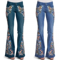Fashion Middle Waist Slim Fit Printed Jeans