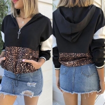 Fashion Leopard Spliced Long Sleeve Hooded Sweatshirt