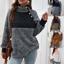 Fashion High Collor Contrast Color Long Sleeve Sweatshirt